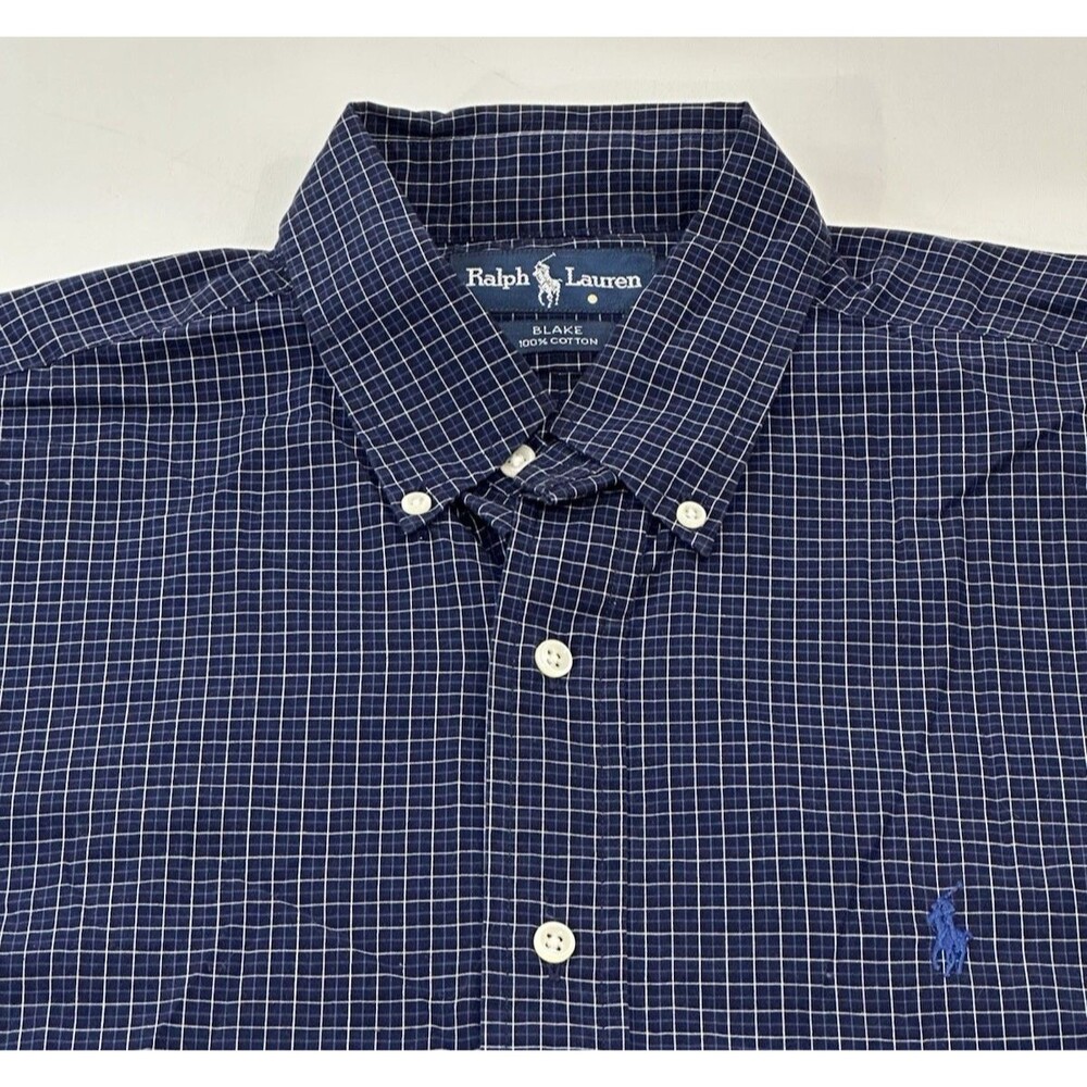 Ralph Lauren Navy & White Checked Button-Down Dress Shirt